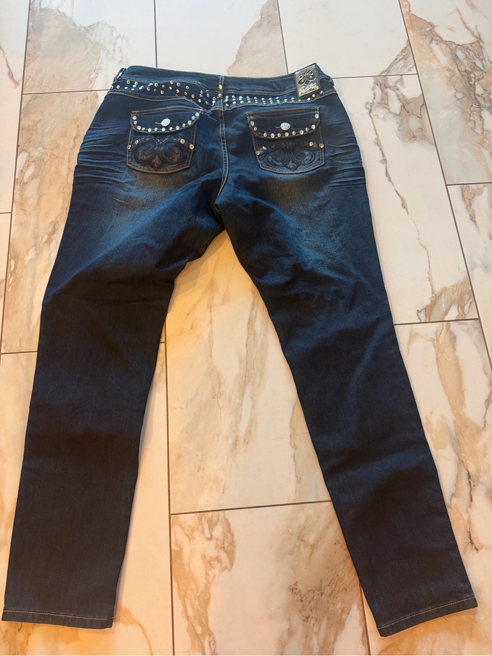 Dereon Dark Blue Studded Back-Pocket Skinny Jeans
